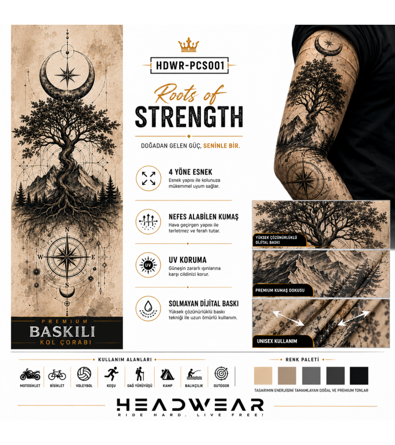 Roots of Strength™ Tactical Arm Sleeve Baskılı Kol Çorabı – 1 Düzine (12 Çift / Sağ & Sol Kol)