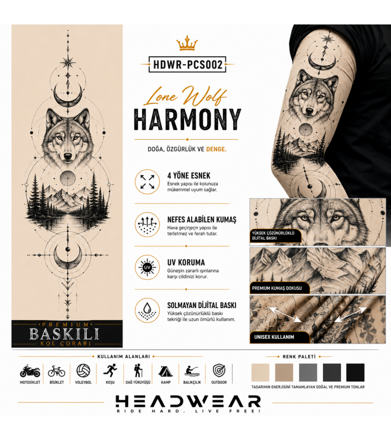 Lone Wolf Harmony™ Tactical Arm Sleeve Baskılı Kol Çorabı – 1 Düzine (12 Çift / Sağ & Sol Kol)