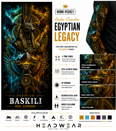 Anubis Guardian Egyptian Legacy Tactical Arm Sleeve Baskılı Kol Çorabı – 1 Düzine (12 Çift / Sağ & Sol Kol)