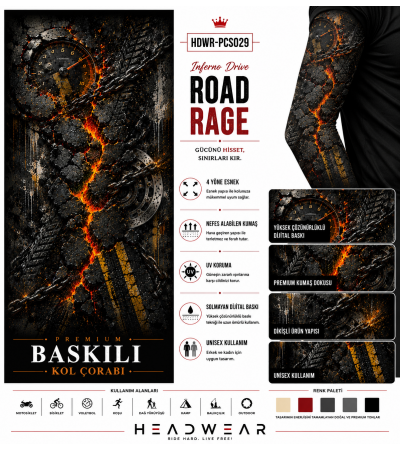 Inferno Drive Road Rage Tactical Arm Sleeve Baskılı Kol Çorabı – 1 Düzine (12 Çift / Sağ & Sol Kol)