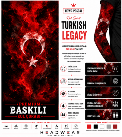 Red Spirit Turkish Flag Legend Tactical Arm Sleeve Baskılı Kol Çorabı – 1 Düzine (12 Çift / Sağ & Sol Kol)