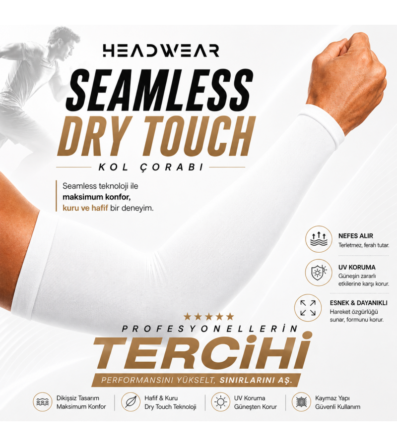 Dikişsiz Spor Kol Çorabı – Beyaz | Dry Touch Performance Series 10 Çift